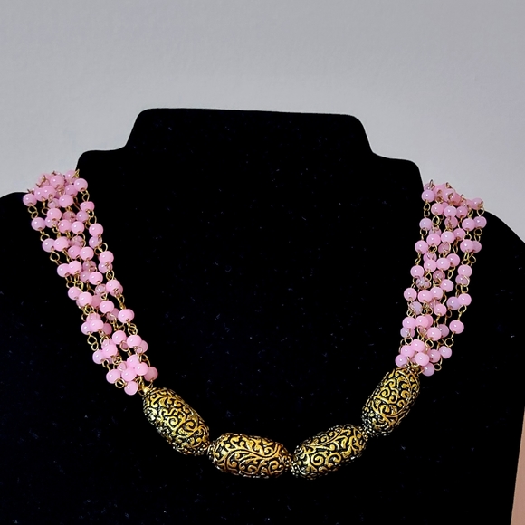 Multistrand Pink Beaded Necklace - Picture 1 of 5